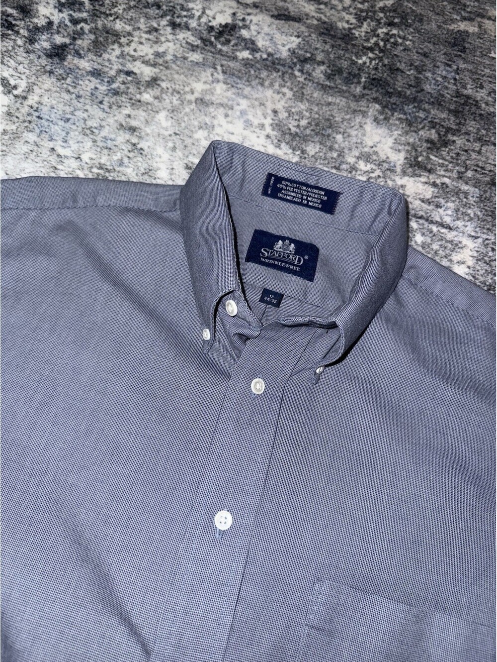 Stafford Mens 17 34/35 Gray Wrinkle Free Long Sleeve Dress Shirt Button Down